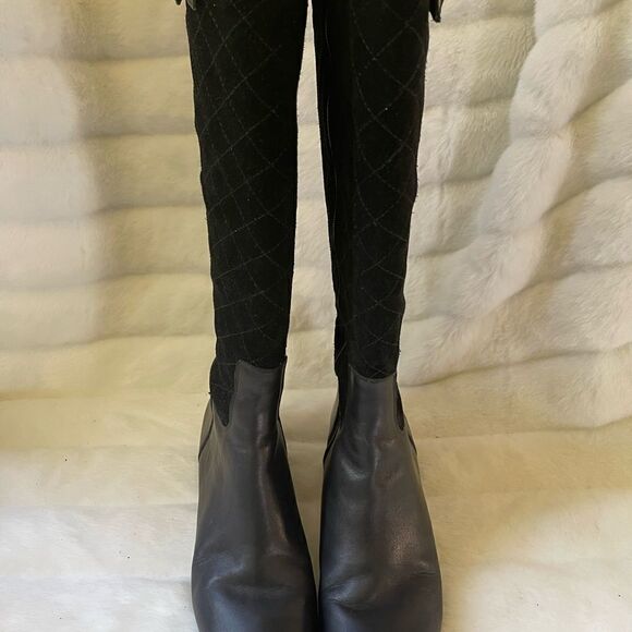 Isaac Mizrahi live black leather riding boots side zipper & top elastic size 9M - Picture 4 of 15